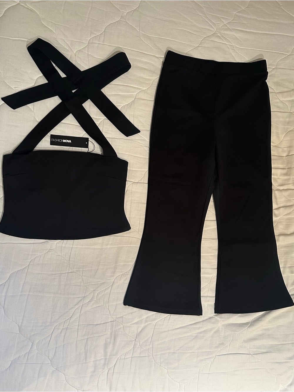 Fashion Nova Black Polly Halter Capri Set
